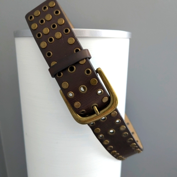 Unisex Bronze Studded Brown Belt - Picture 1 of 10